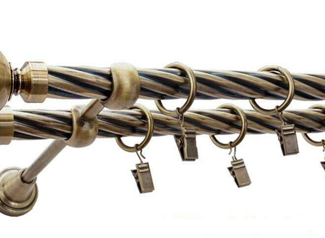 Karnisz GLOB Antyk Mosiądz, Podwójny 19 + 19 rura skrętna - 480 cm