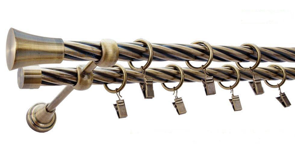 Karnisz MONACO Antyk Mosiądz, Podwójny 19 + 19 rura skrętna - 320 cm