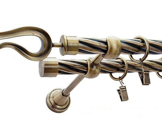 Karnisz VIOLO Antyk Mosiądz, Podwójny 19 + 19 rura skrętna - 480 cm