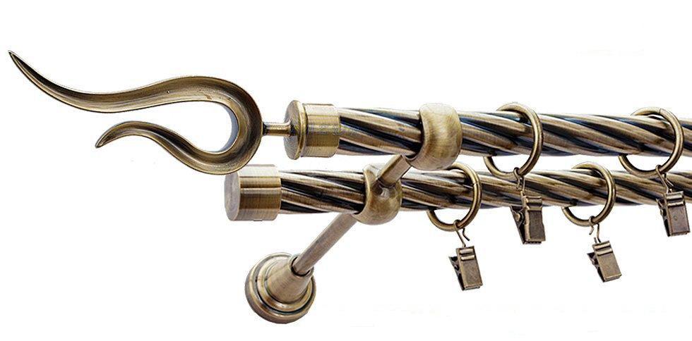 Karnisz VIOLO Antyk Mosiądz, Podwójny 19 + 19 rura skrętna - 160 cm