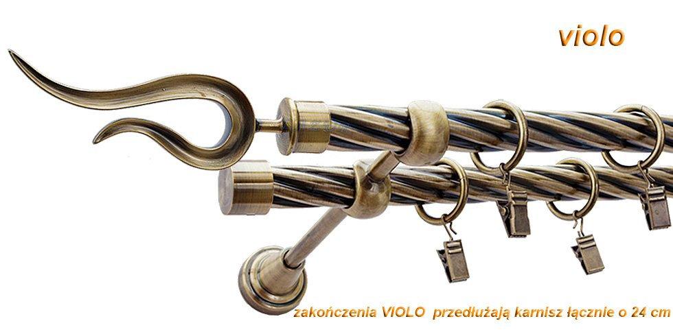 Karnisz VIOLO Antyk Mosiądz, Podwójny 19 + 19 rura skrętna - 160 cm - obrazek 3
