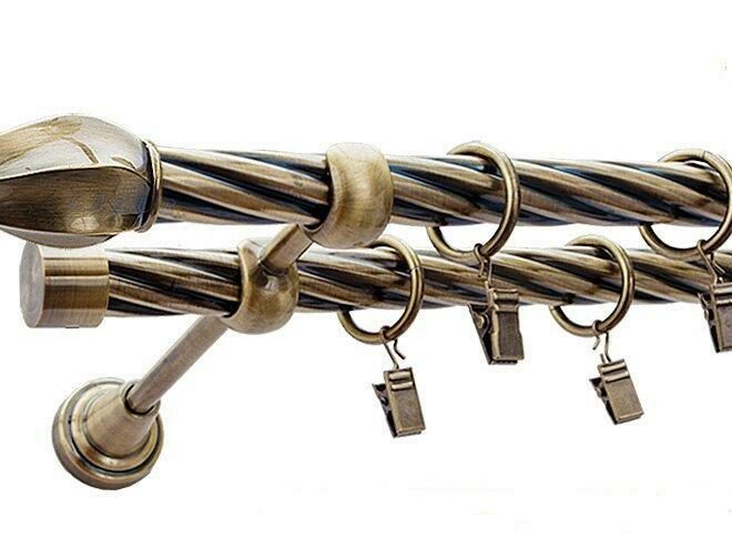 Karnisz TWISTER Antyk Mosiądz, Podwójny 19 + 19 rura skrętna - 480 cm