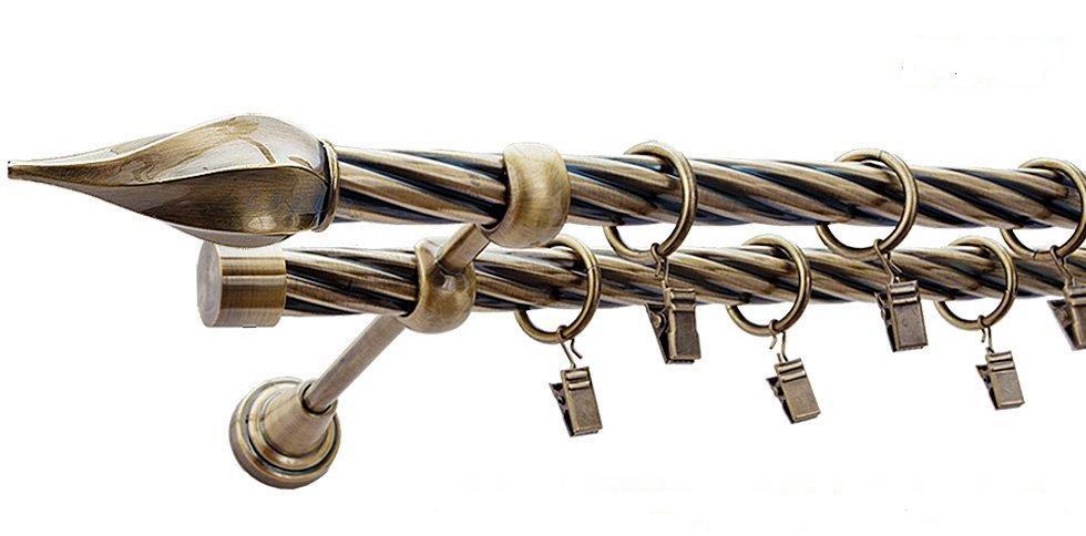 Karnisz TWISTER Antyk Mosiądz, Podwójny 19 + 19 rura skrętna - 160 cm