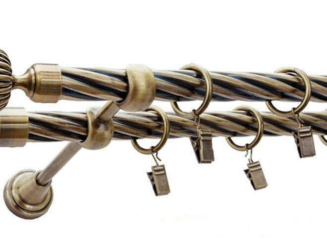 Karnisz ODEON Antyk Mosiądz, Podwójny 19 + 19 rura skrętna - 480 cm