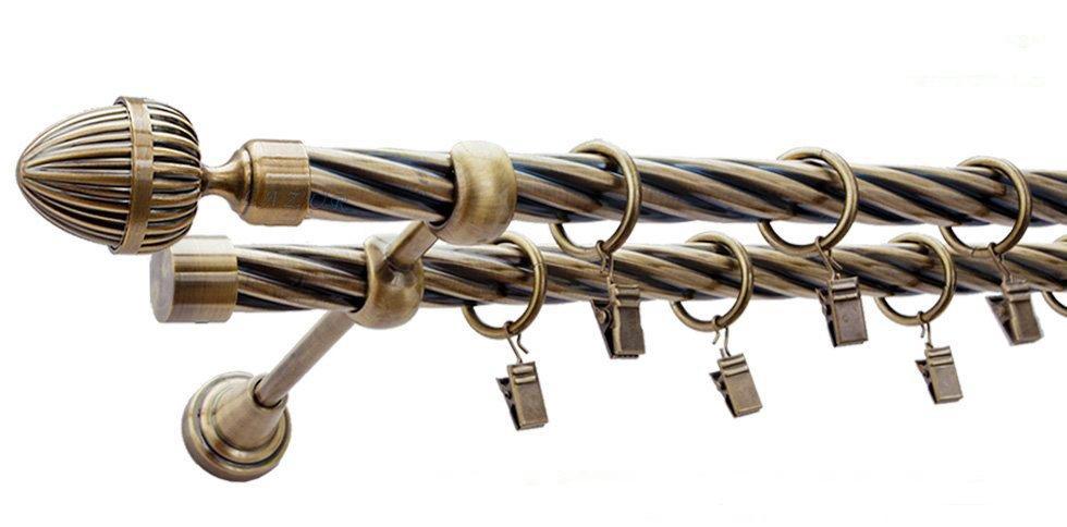 Karnisz ODEON Antyk Mosiądz, Podwójny 19 + 19 rura skrętna - 480 cm