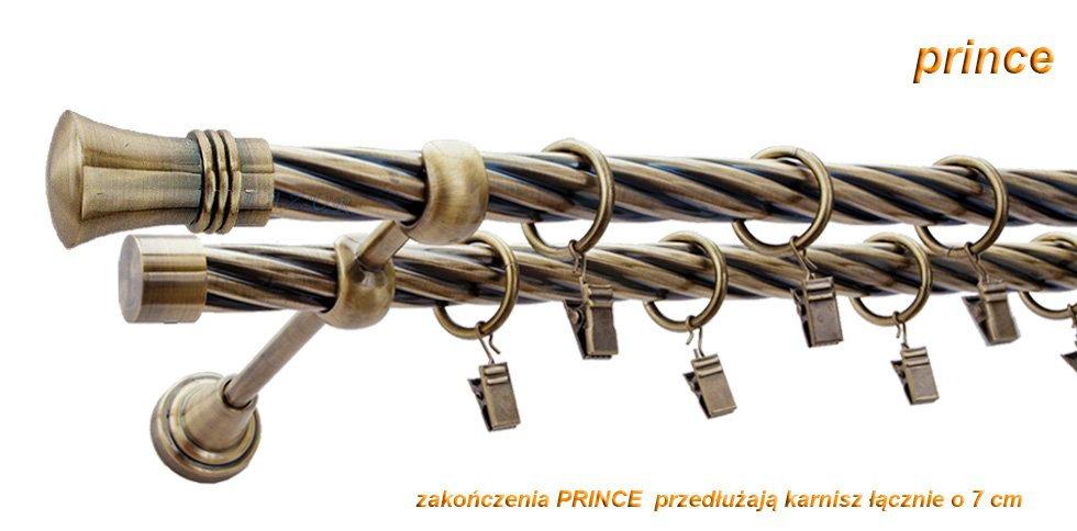 Karnisz PRINCE Antyk Mosiądz, Podwójny 19 + 19 rura skrętna - 240 cm - obrazek 3