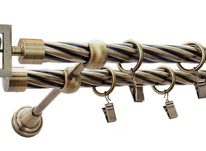 Karnisz RUBIK Antyk Mosiądz, Podwójny 19 + 19 rura skrętna - 480 cm