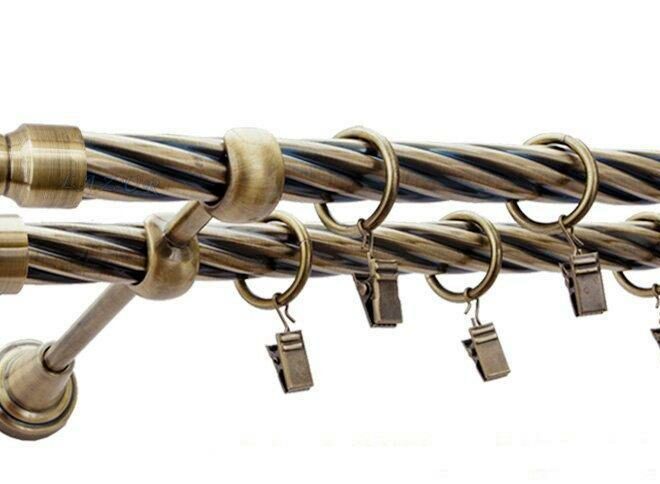 Karnisz APOLLO Antyk Mosiądz, Podwójny 19 + 19 rura skrętna - 480 cm