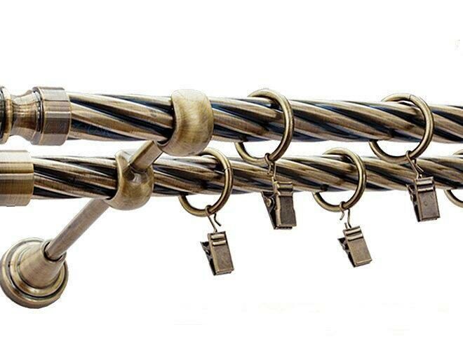 Karnisz BOSTON Antyk Mosiądz, Podwójny 19 + 19 rura skrętna - 480 cm