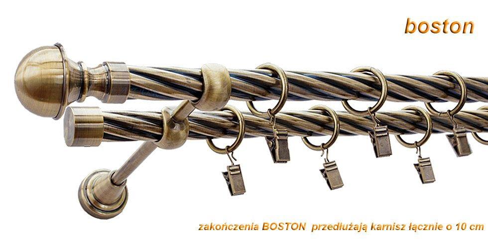 Karnisz BOSTON Antyk Mosiądz, Podwójny 19 + 19 rura skrętna - 320 cm - obrazek 3