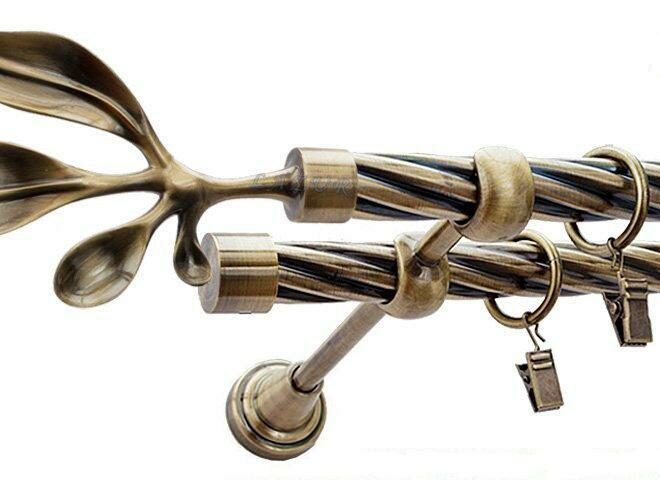 Karnisz BAWARO Antyk Mosiądz, Podwójny 19 + 19 rura skrętna - 480 cm