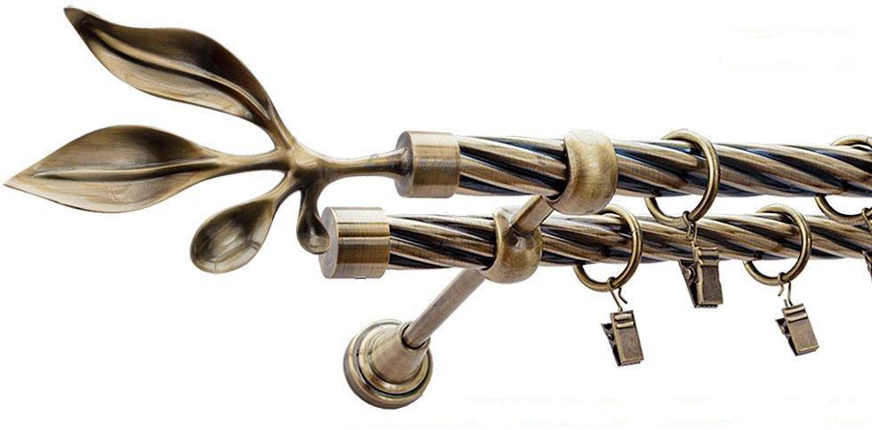 Karnisz BAWARO Antyk Mosiądz, Podwójny 19 + 19 rura skrętna - 480 cm