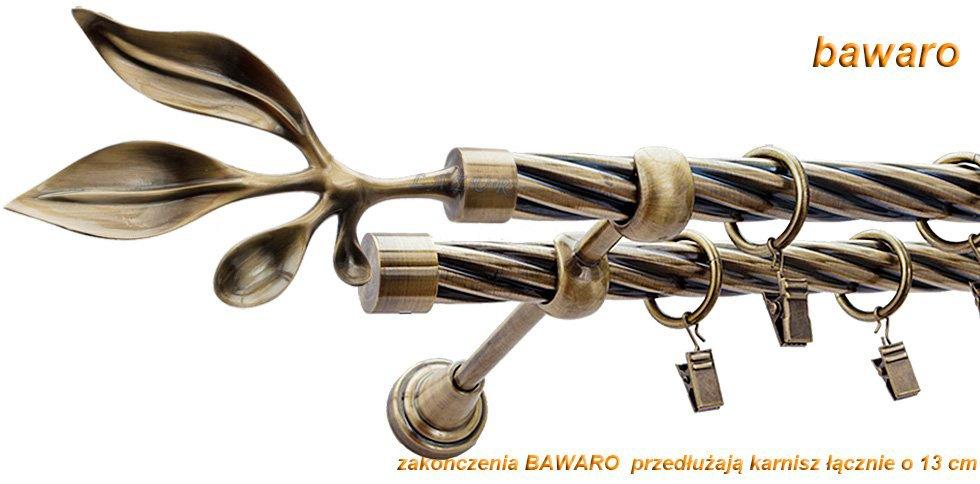 Karnisz BAWARO Antyk Mosiądz, Podwójny 19 + 19 rura skrętna - 480 cm - obrazek 3