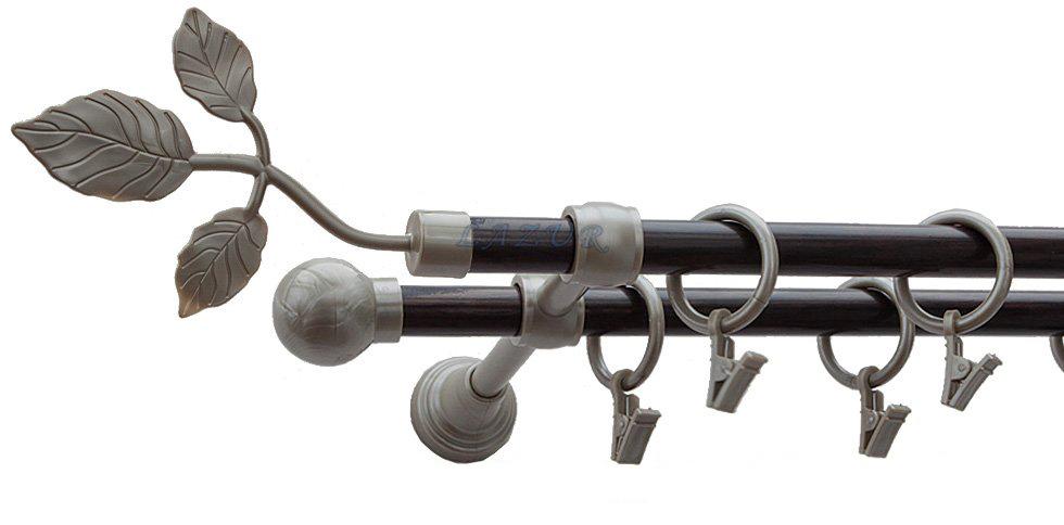 Karnisz Motyw Kute Satyna + Wenge, Podwójne 16 + 16 LISTEK - 220 cm