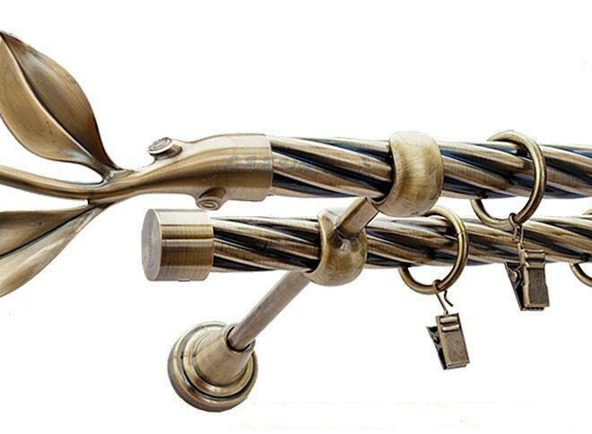 Karnisz LISTEK Antyk Mosiądz, Podwójny 19 + 19 rura skrętna - 480 cm