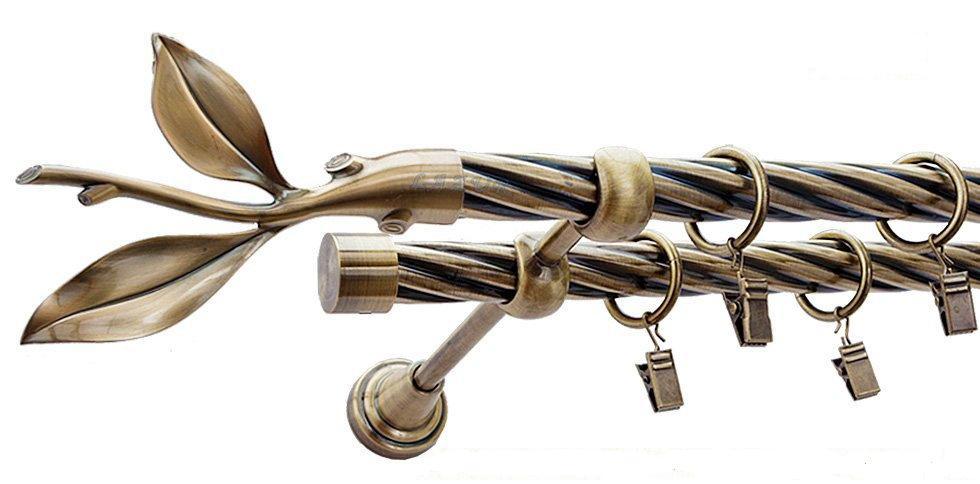 Karnisz LISTEK Antyk Mosiądz, Podwójny 19 + 19 rura skrętna - 400 cm