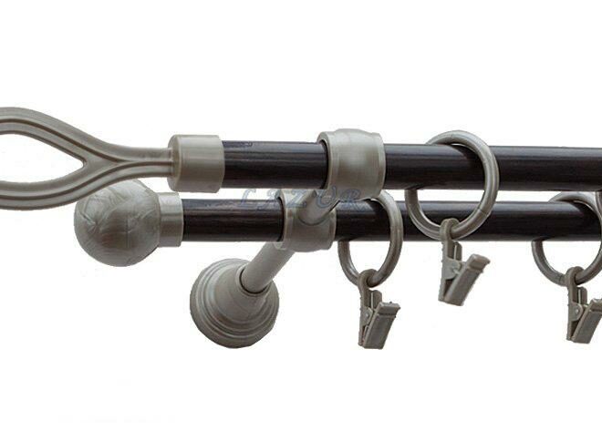 Karnisz Motyw Kute Satyna + Wenge, Podwójne 16 + 16 PŁOMIEŃ - 480 cm