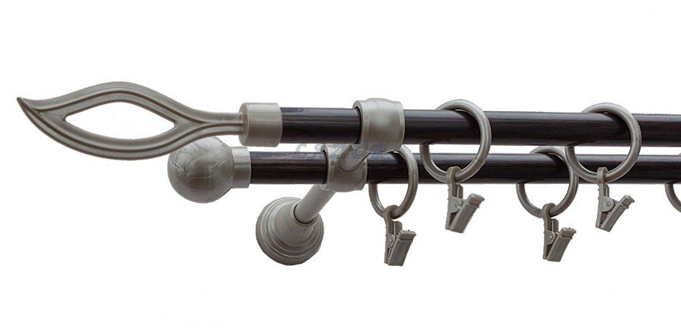 Karnisz Motyw Kute Satyna + Wenge, Podwójne 16 + 16 PŁOMIEŃ - 240 cm