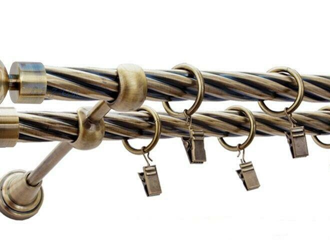 Karnisz GLORY Antyk Mosiądz, Podwójny 19 + 19 rura skrętna - 480 cm