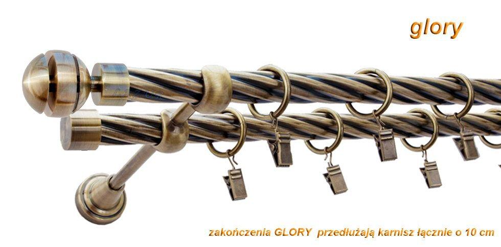 Karnisz GLORY Antyk Mosiądz, Podwójny 19 + 19 rura skrętna - 160 cm - obrazek 3