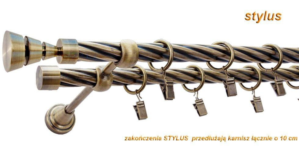 Karnisz STYLUS Antyk Mosiądz, Podwójny 19 + 19 rura skrętna - 400 cm - obrazek 3