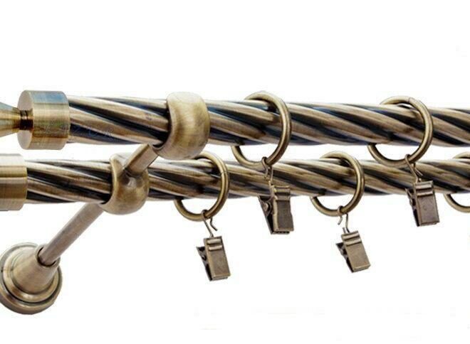 Karnisz STYLUS Antyk Mosiądz, Podwójny 19 + 19 rura skrętna - 480 cm