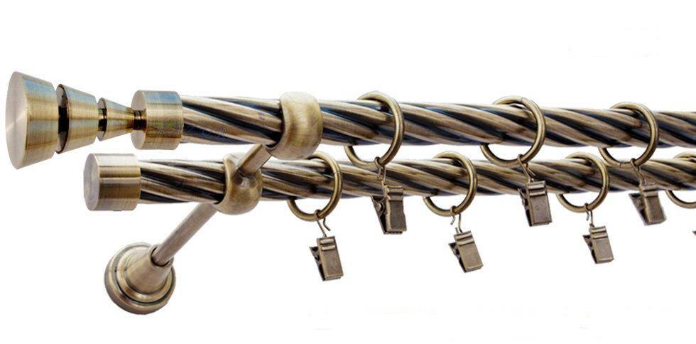 Karnisz STYLUS Antyk Mosiądz, Podwójny 19 + 19 rura skrętna - 400 cm