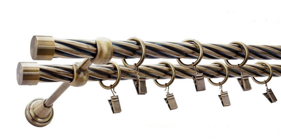 Karnisz ZAŚLEPKA Antyk Mosiądz, Podwójny 19 + 19 rura skrętna - 400 cm