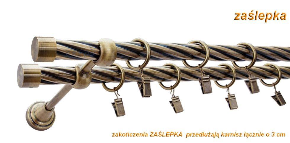 Karnisz ZAŚLEPKA Antyk Mosiądz, Podwójny 19 + 19 rura skrętna - 400 cm - obrazek 3