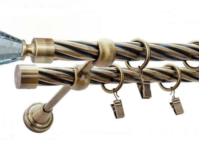 Karnisz FAON Antyk Mosiądz, Podwójny 19 + 19 rura skrętna - 480 cm