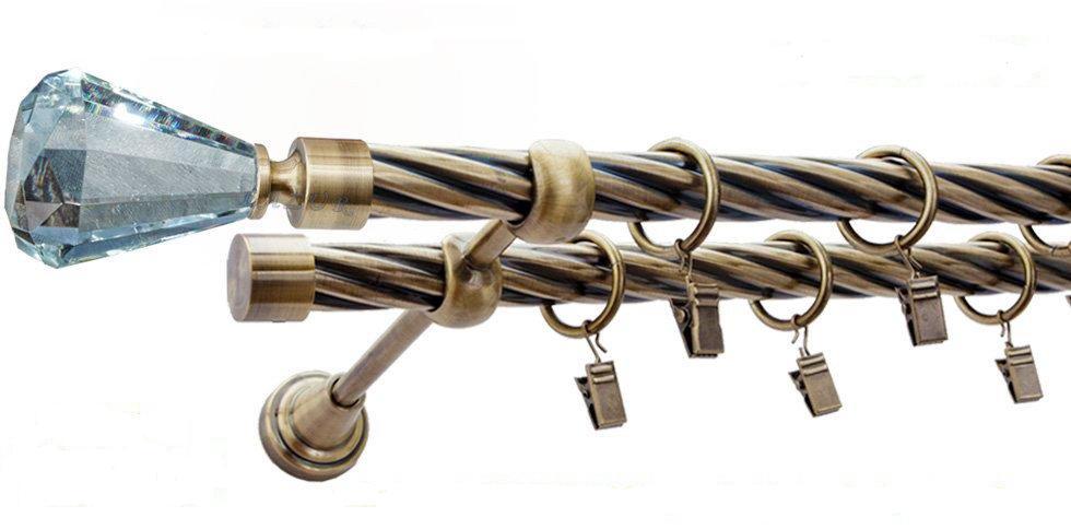 Karnisz FAON Antyk Mosiądz, Podwójny 19 + 19 rura skrętna - 200 cm