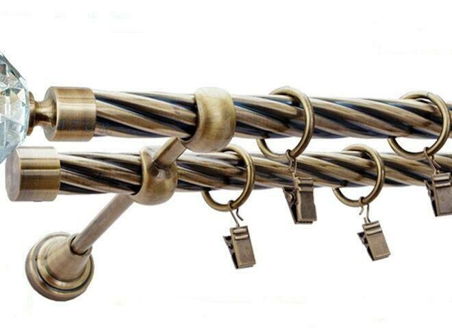 Karnisz PARYS Antyk Mosiądz, Podwójny 19 + 19 rura skrętna - 480 cm