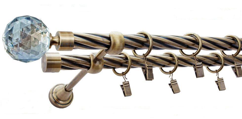 Karnisz PARYS Antyk Mosiądz, Podwójny 19 + 19 rura skrętna - 320 cm