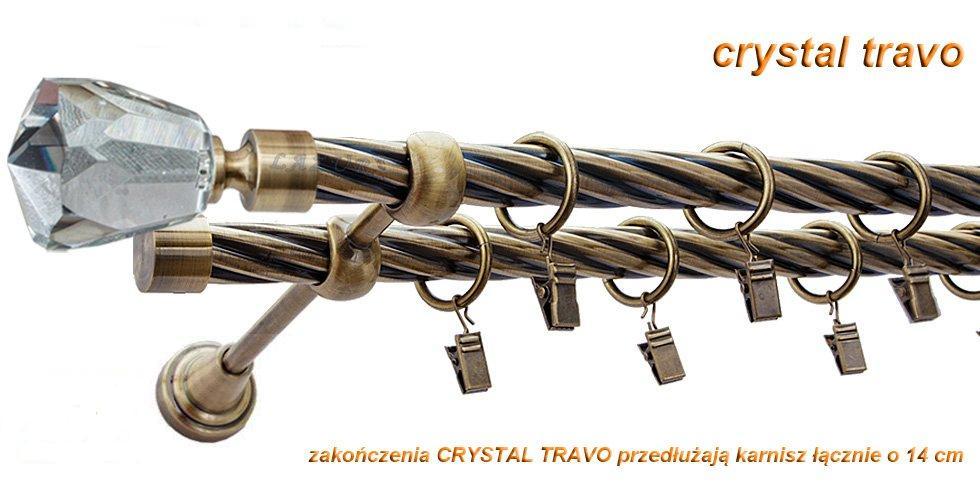 Karnisz TRAVO Antyk Mosiądz, Podwójny 19 + 19 rura skrętna - 240 cm - obrazek 3