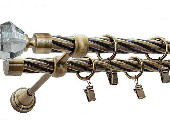 Karnisz VENETO Antyk Mosiądz, Podwójny 19 + 19 rura skrętna - 480 cm