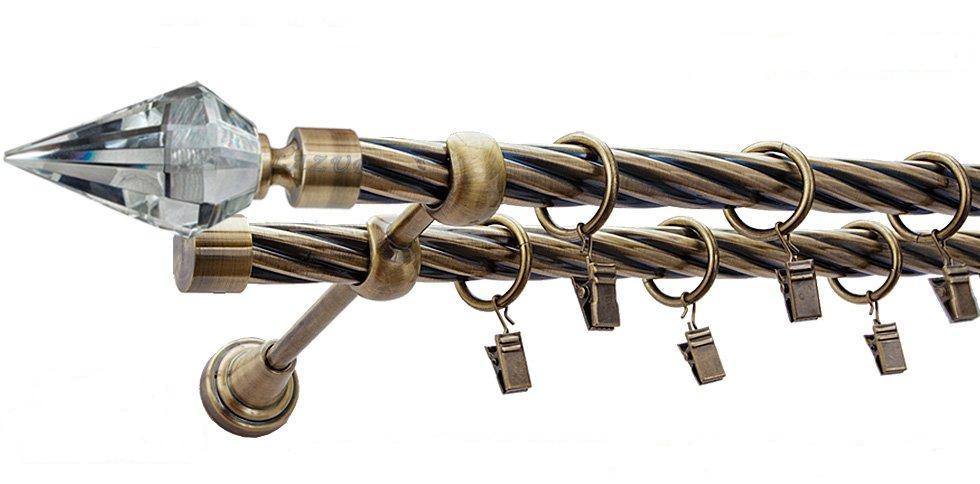 Karnisz VENETO Antyk Mosiądz, Podwójny 19 + 19 rura skrętna - 160 cm