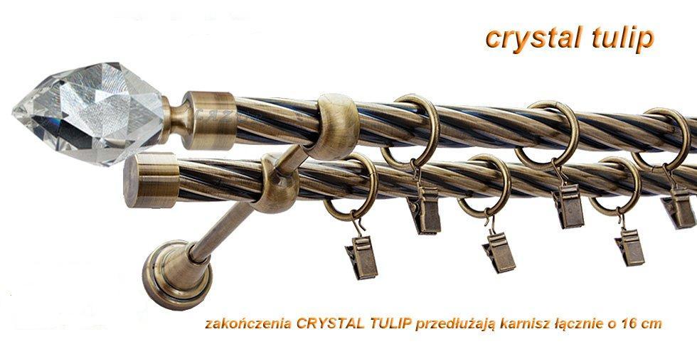 Karnisz TULIP Antyk Mosiądz, Podwójny 19 + 19 rura skrętna - 400 cm - obrazek 3