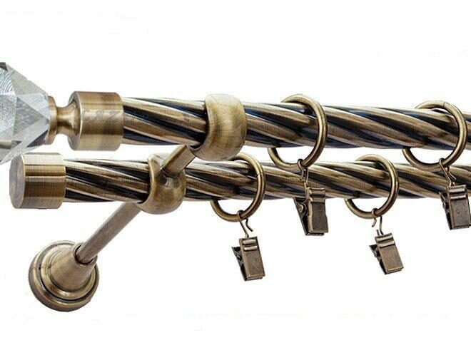 Karnisz TULIP Antyk Mosiądz, Podwójny 19 + 19 rura skrętna - 480 cm