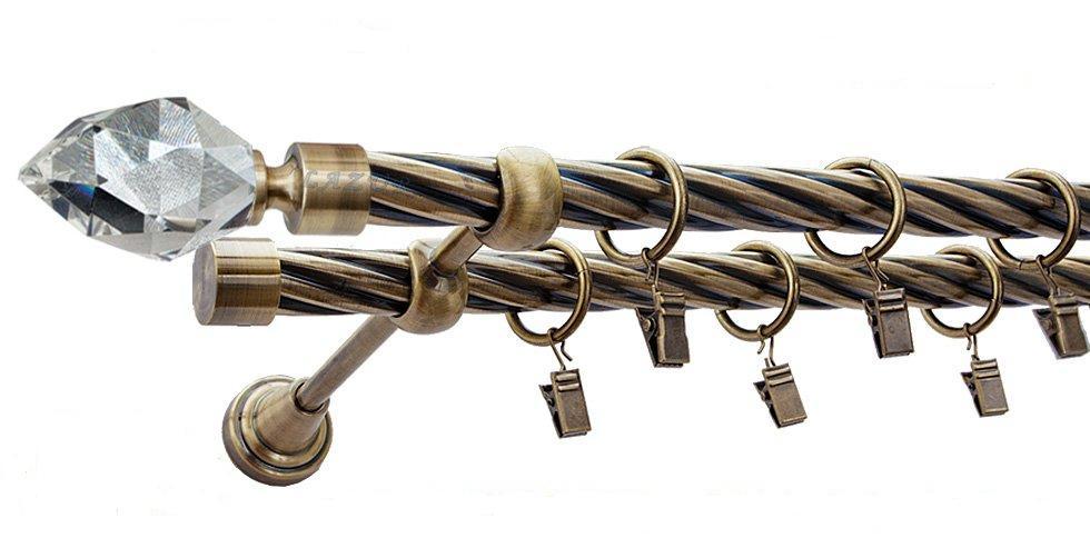 Karnisz TULIP Antyk Mosiądz, Podwójny 19 + 19 rura skrętna - 400 cm