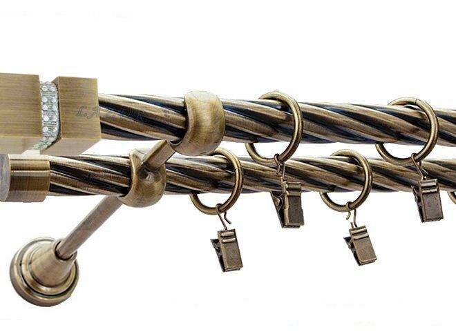 Karnisz FOSSI Antyk Mosiądz, Podwójny 19 + 19 rura skrętna - 480 cm