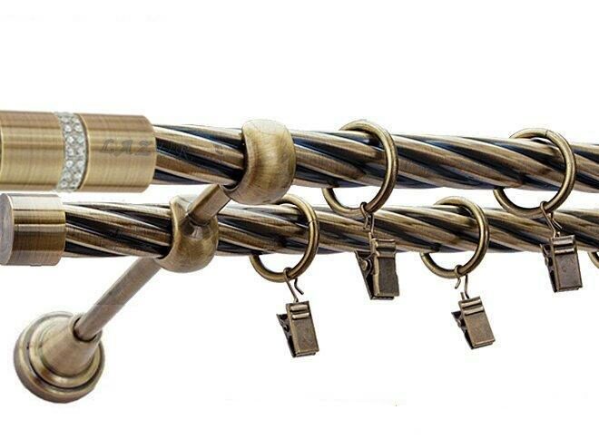 Karnisz ROSETTI Antyk Mosiądz, Podwójny 19 + 19 rura skrętna - 480 cm