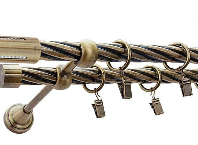 Karnisz LANSO Antyk Mosiądz, Podwójny 19 + 19 rura skrętna - 480 cm