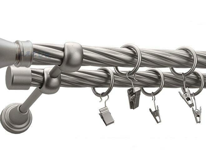 Karnisz LUXOR Satyna Nikiel, Podwójny 19 + 19 rura skrętna - 480 cm