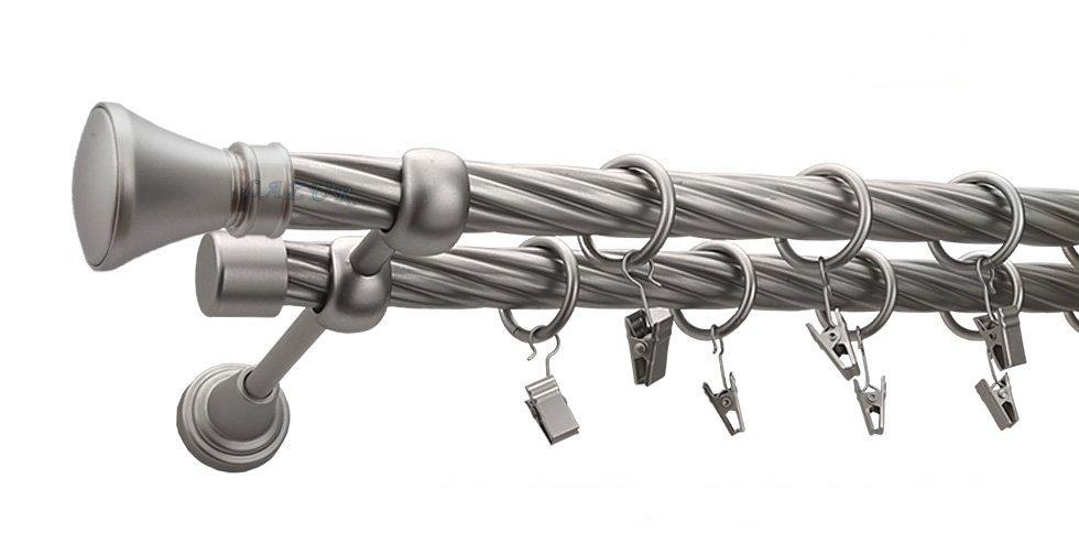 Karnisz LUXOR Satyna Nikiel, Podwójny 19 + 19 rura skrętna - 400 cm