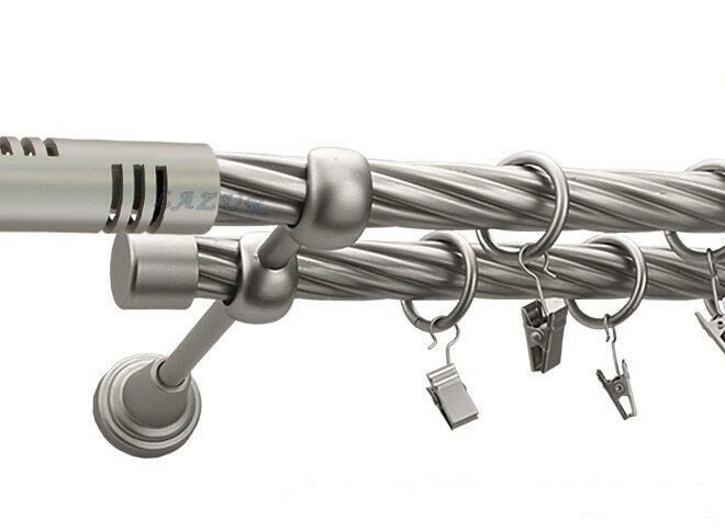 Karnisz ELIS Satyna Nikiel, Podwójny 19 + 19 rura skrętna - 480 cm