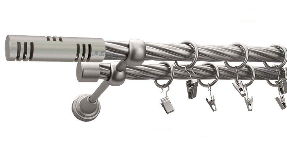 Karnisz ELIS Satyna Nikiel, Podwójny 19 + 19 rura skrętna - 480 cm