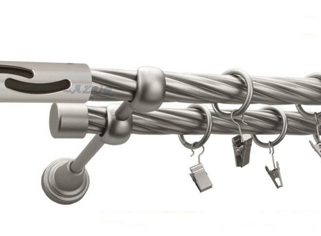 Karnisz FALKO Satyna Nikiel, Podwójny 19 + 19 rura skrętna - 480 cm