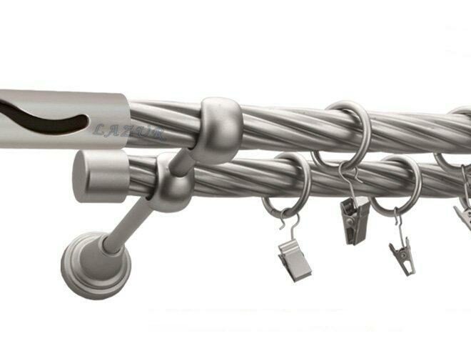 Karnisz SALSA Satyna Nikiel, Podwójny 19 + 19 rura skrętna - 480 cm