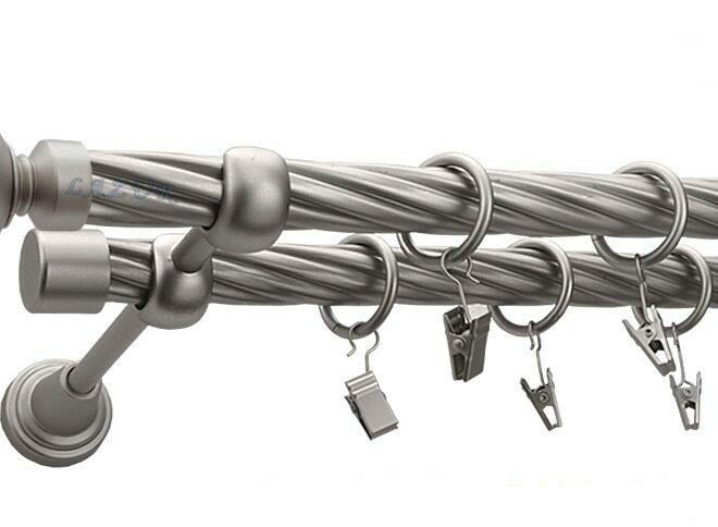 Karnisz GLOB Satyna Nikiel, Podwójny 19 + 19 rura skrętna - 480 cm