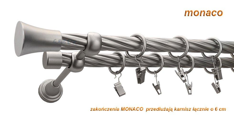 Karnisz MONACO Satyna Nikiel, Podwójny 19 + 19 rura skrętna - 200 cm - obrazek 3
